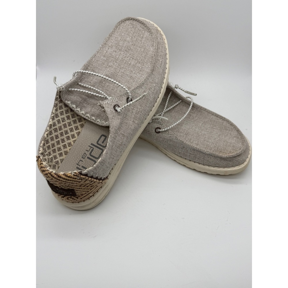 Hey Dude Womens 9 Wendy Chambray Java Grey Woven Heel Slip On Loafers